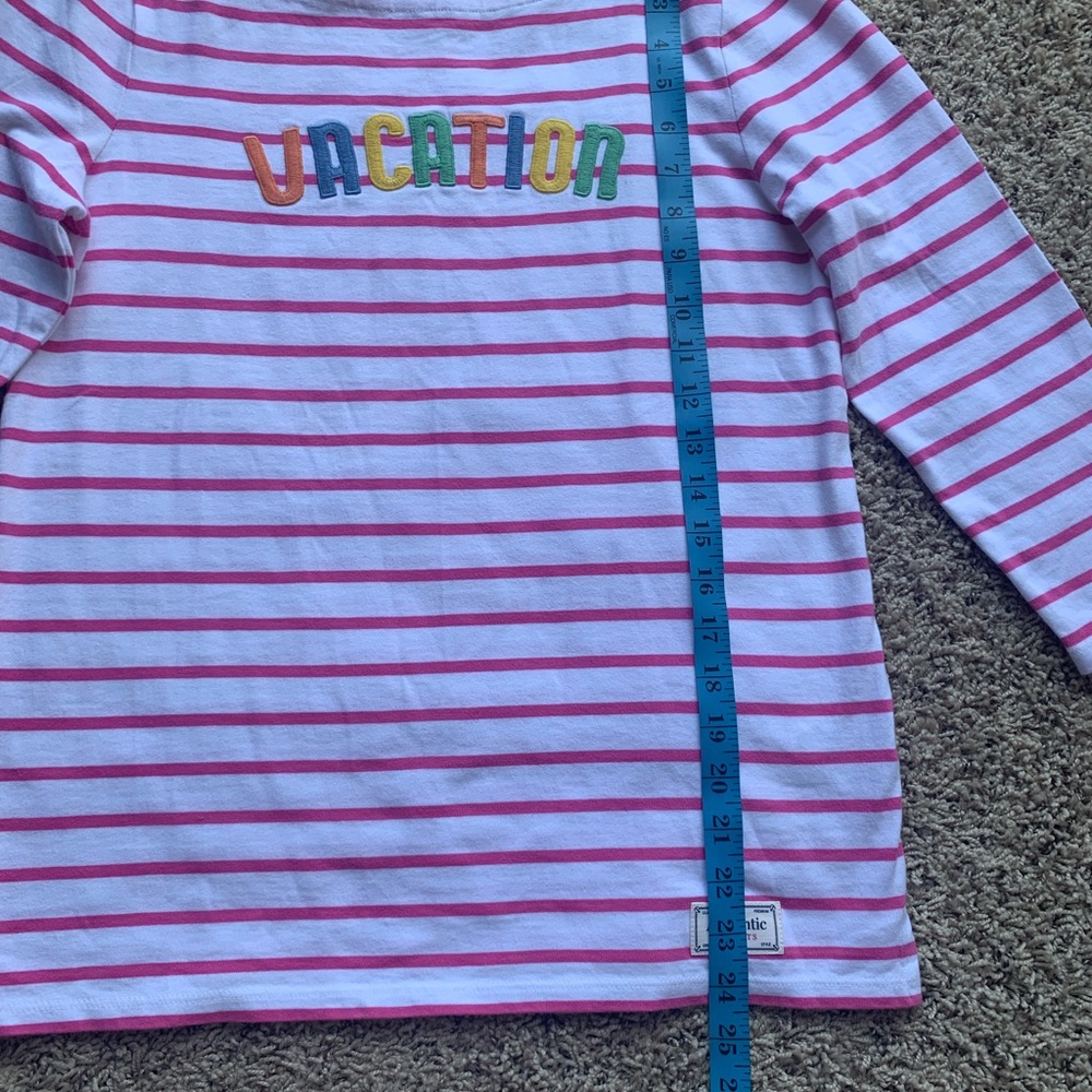 Talbots White Pink Striped Vacation Embroidered Knit  3/4 Sleeve Tee Like New - Picture 8 of 8